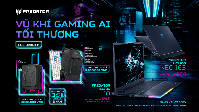 Acer mở Pre-order dành cho dòng laptop gaming 2025 Predator Helios 18 AI và Predator Helios Neo 16S AI RTX 50 series 