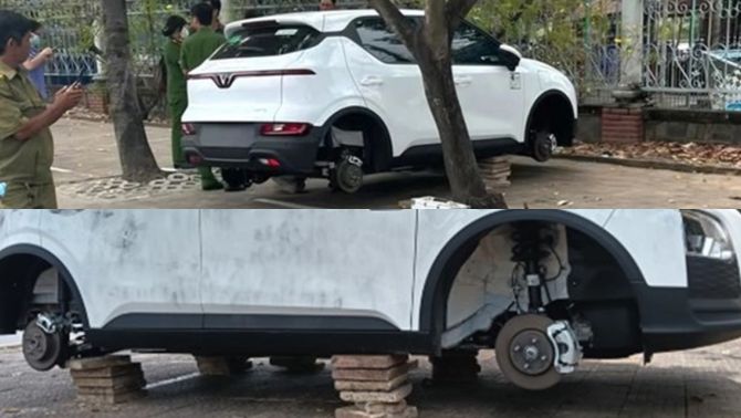 Ngỡ ngàng chiếc xe ô tô điện bị trộm cả 4 bánh