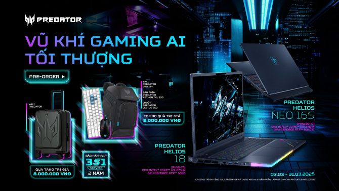 Acer mở Pre-order dành cho dòng laptop gaming 2025 Predator Helios 18 AI và Predator Helios Neo 16S AI RTX 50 series