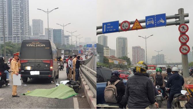 Cầu vượt Mai Dịch sáng 28/3: Va chạm với xe limousine, 1 người đi xe máy tử vong tại chỗ