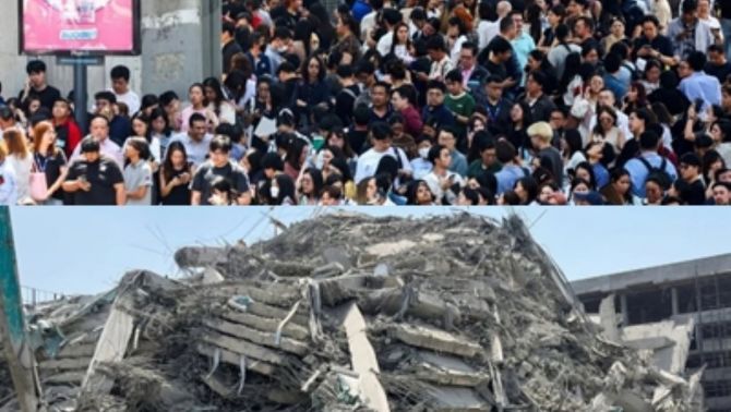 Người dân Bangkok phải sơ tán gấp vào trưa 31/3 do một số toàn nhà trung tâm có hiện tượng rung lắc