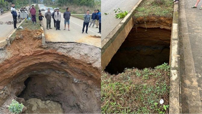 ‘Hố tử thần’ 8m xuất hiện giữa quốc lộ, đổ 30 xe đá xuống lòng hố vẫn không lấp được