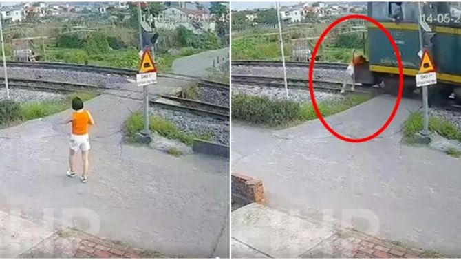 Xôn xao clip người phụ nữ ‘lơ đễnh’ băng qua đường tàu, bị đâm trực diện ở Quảng Ninh