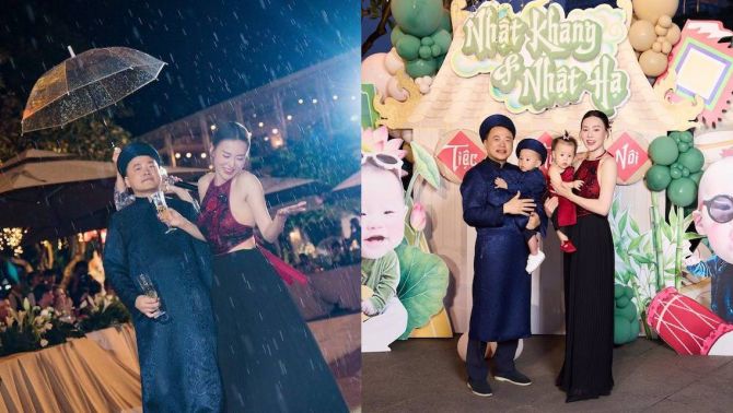 Shark Bình, Phương Oanh có hành động gây 'sốt' trong tiệc thôi nôi đậm chất quý tộc của cặp song sinh