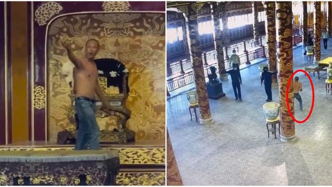 Kinh hãi video khống chế kẻ cởi trần leo lên ngai vàng Đại nội Huế, đập phá Bảo vật quốc gia