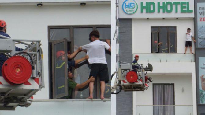 Hé lộ danh tính thanh niên trèo lên lan can tầng 4 nhà nghỉ đòi tự tử, lực lượng cứu hộ kịp thời ngăn chặn