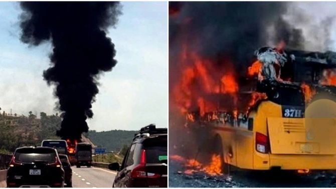 Xe khách giường nằm 45 chỗ bốc cháy dữ dội trên cao tốc qua Thanh Hóa, thời điểm cháy có nhiều khách trên xe