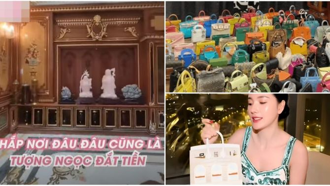 Phòng trưng bày túi hiệu như 'bảo tàng' của Ngân Collagen trong biệt phủ 500 tỷ, chỉ 1 góc đủ mua 1 căn nhà