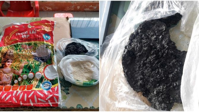 Xôn xao nghi vấn gạo giả, cháy thành than khi rang, trên bao bì có dòng chữ ‘lạ’