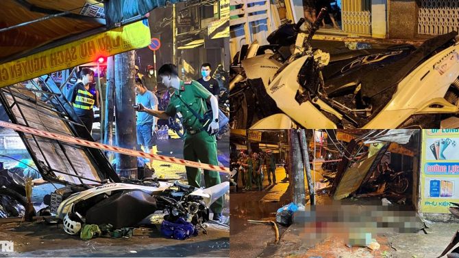 Clip 2 xe máy lao như tên lửa vào nhà dân ở TP.HCM khiến 2 người tử vong, hé lộ hiện trường ám ảnh