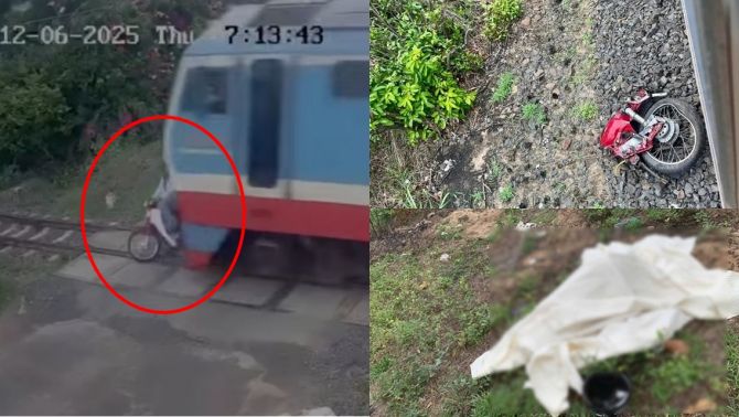 Camera ghi lại cảnh hai vợ chồng đi xe máy cố vượt gác chắn đường sắt ở Phú Yên, hiện trường ám ảnh