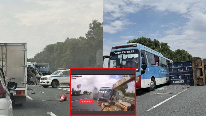 Camera ghi lại giây phút lạnh người khi container gây tai nạn liên hoàn ở cao tốc Hà Nội - Hải Phòng