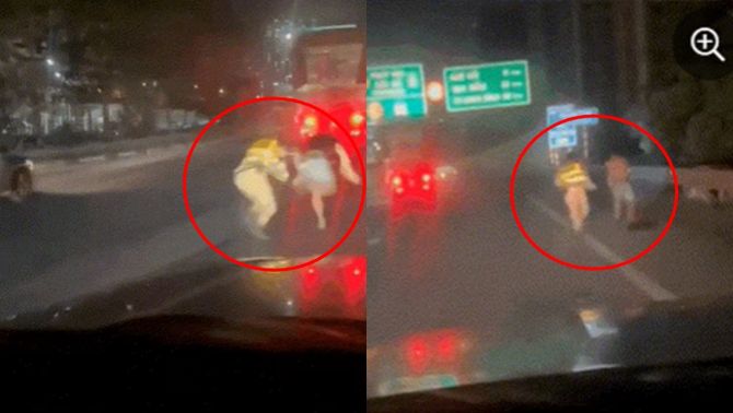 Clip sốc xe tải lao vào xe công vụ để bỏ trốn, phụ xe liều lĩnh chống trả CSGT rồi nhảy rào thoát thân