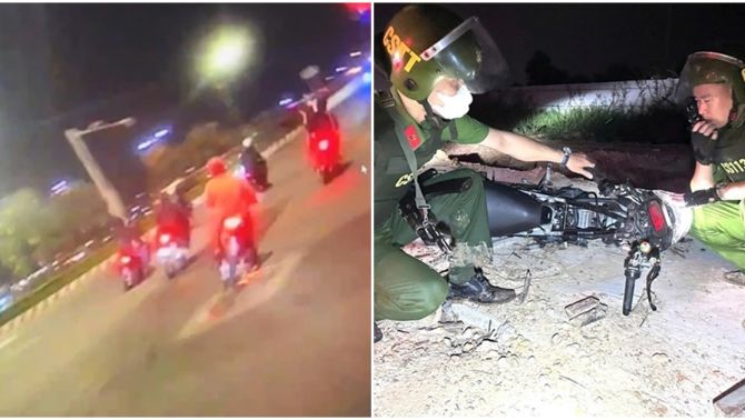 Nhóm 30 quái xế cầm hung khí đua xe náo loạn, chạy thục mạng khi bị cảnh sát 113 truy bắt, bất ngờ địa điểm bỏ trốn