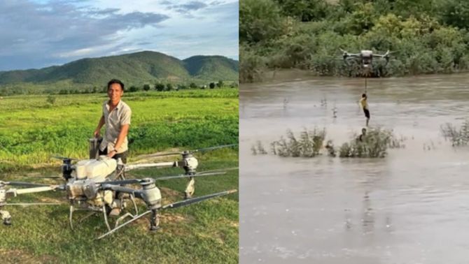 CĐM khen ngợi người đàn ông khi dùng máy bay không người lái cứu 2 em nhỏ giữa dòng nước xiết