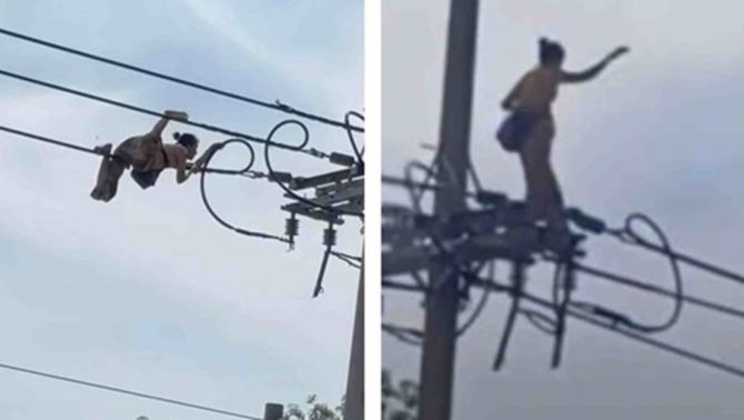 Cập nhật tình hình của người phụ nữ ‘làm xiếc’ trên dây điện cao hơn 10m, rơi xuống đất trong tiếng la hét