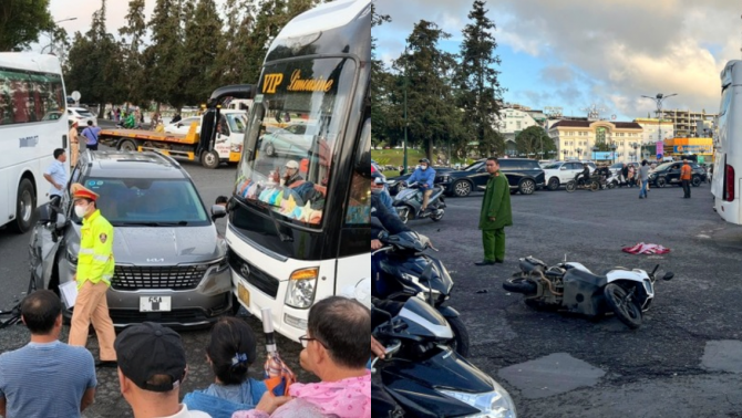 Ám ảnh hiện trường vụ ô tô tông liên hoàn trước chợ Đà Lạt, 2 du khách bị thương nặng