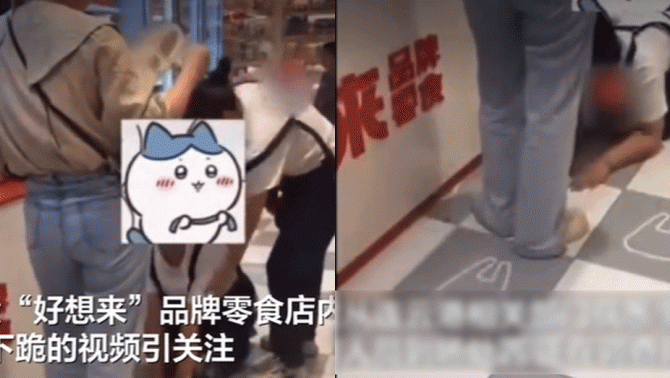 Clip nhân viên cửa hàng đồ ăn vặt bị bắt quỳ gối xin lỗi khách sau tranh cãi tại quầy thu tiền