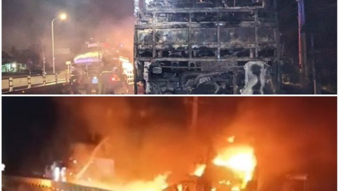 Hiện trường 'tan tành' vụ xe khách bất ngờ cháy giữa đêm, 27 người hoảng loạn chạy thoát thân