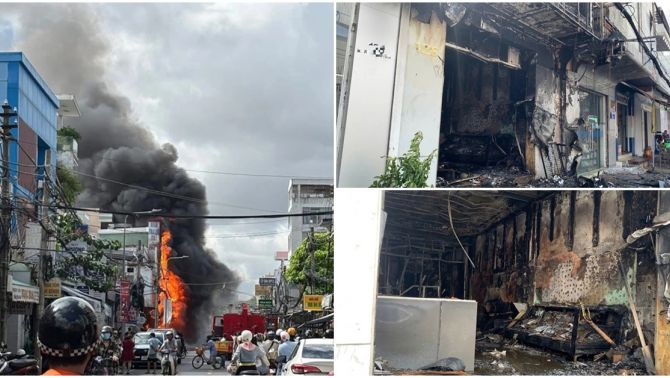 Cháy lớn, khói đen hàng chục mét bốc lên thiêu rụi cửa hàng điện thoại ở Cần Thơ gây thiệt hại lớn