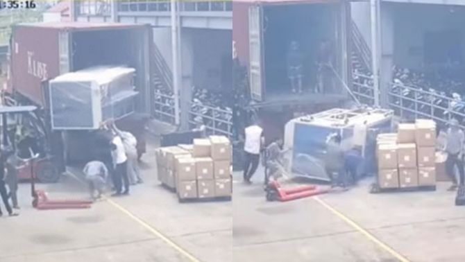 Camera ghi lại cảnh 2 công nhân bị kiện hàng khủng đổ sập lên người ở Phú Thọ, 1 người qua đời