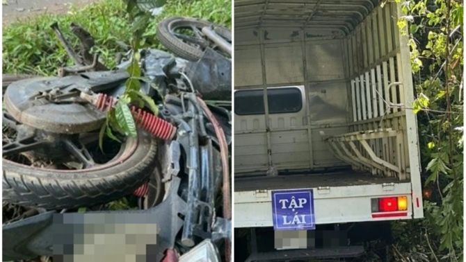 Kinh hoàng ô tô tải tập lái đi sai làn lao thẳng vào xe mô tô khiến một người tử vong ở Tây Ninh