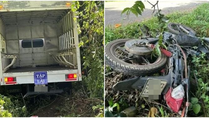 Va chạm kinh hoàng giữa xe tải tập lái và xe máy khiến 1 người tử vong tại Tây Ninh, trên xe có thầy dạy