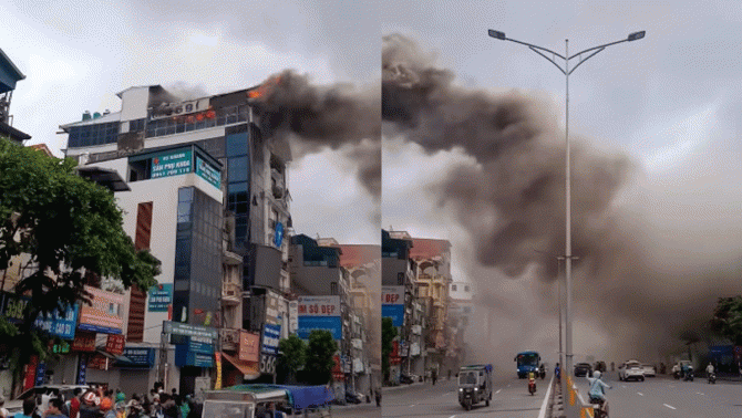 Hà Nội: Cháy lớn tại tầng tum ngôi nhà trên đường Giải Phóng, giao thông ùn ứ cục bộ