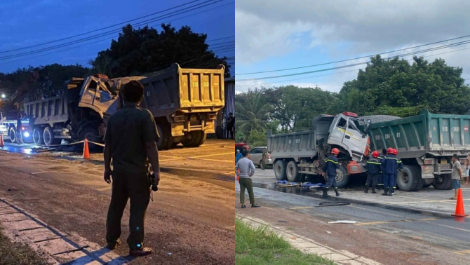 Hiện trường kinh hoàng vụ hai xe ben đối đầu, tài xế mắc kẹt trong cabin, 1 người không qua khỏi