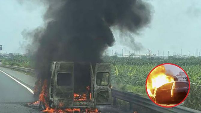 Hà Nội: Ô tô cháy ngùn ngụt trên cao tốc, lửa bao trùm chiếc xe khiến hành khách náo loạn 