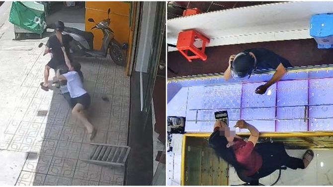 Đứng tim khoảnh khắc tên cướp giả khách vào tiệm cướp vàng, kéo lê nữ nhân viên trên đường