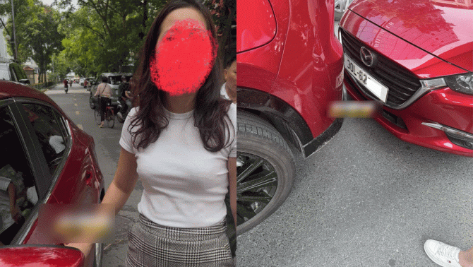 Hà Nội: Nữ tài xế đâm vào xe ô tô định bỏ trốn, nạn nhân phát hiện liền đuổi theo tới cùng và bắt đền tiền