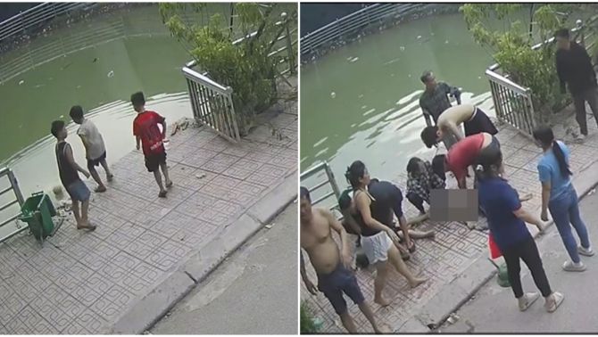 Clip 2 bé trai bị đuối nước vì nhảy xuống hồ vớt bóng, 5 phút thời điểm ‘vàng’ nhưng không ai nhận ra
