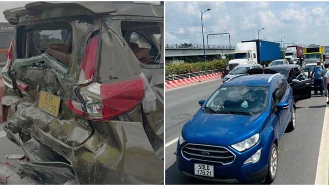 Kinh hoàng hiện trường tai nạn liên hoàn giữa 5 ô tô ở trên cầu Rạch Chiếc ở TP.HCM