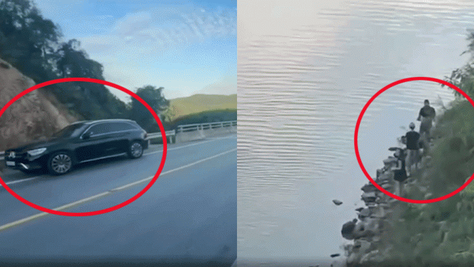 Tài xế Mercedes thản nhiên đỗ xe ở làn khẩn cấp trên cao tốc để đi câu cá vào cuối tuần
