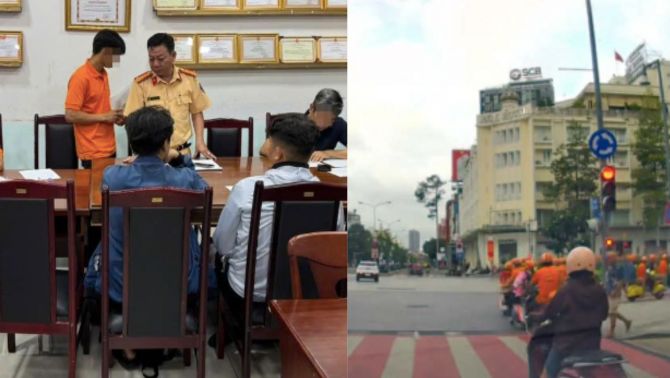 Nhóm người lái Vespa cổ vượt đèn đỏ giữa trung tâm TP HCM  bị cảnh sát xử phạt nghiêm