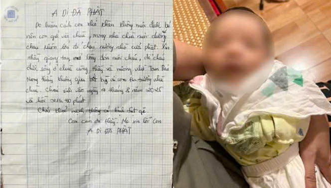 Hưng Yên: Bé gái 12 ngày tuổi bị bỏ rơi trước cổng chùa, bức thư tay hé lộ lý do đau lòng