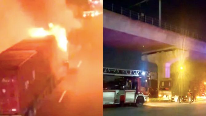 Kinh hoàng xe đầu kéo cháy ngùn ngụt trên quốc lộ, tài xế thoát chết trong gang tấc 