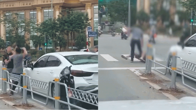 Hà Nội: Camera ghi lại cảnh tài xế ô tô bị tài xế xe máy hành hung ngay giữa ngã tư gây bức xúc