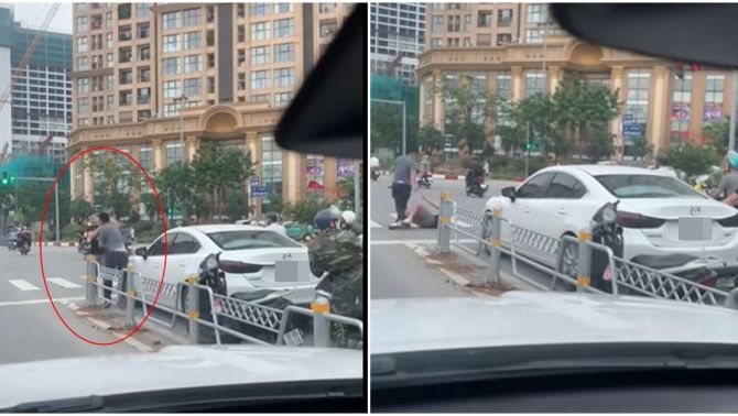 Xôn xao clip người đàn ông đi xe máy đánh túi bụi khiến tài xế ô tô choáng váng, ngã nhào trên đường Võ Chí Công