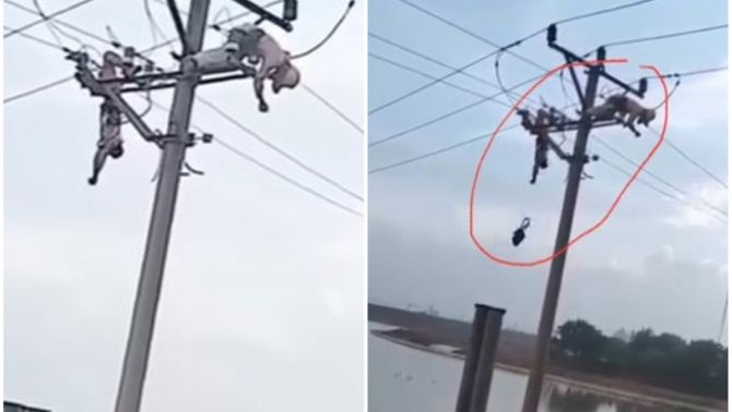 Clip cận cảnh 2 công nhân bị điện giật lúc đang làm việc ở Hà Nội: 1 tử vong, 1 đang rất nguy kịch