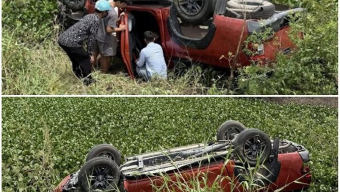 Thót tim cảnh người phụ nữ mang thai lái xe bán tải đâm loạt cọc tiêu rồi lao xuống sông ở Nghệ An