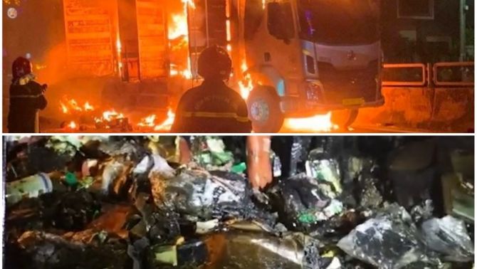 Xe tải bất ngờ bốc cháy dữ dội trên quốc lộ 1A khiến hàng hóa bị thiêu rụi trong 'nháy mắt'