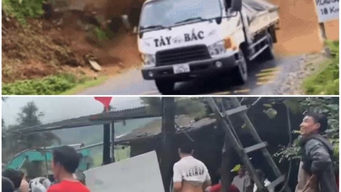 Clip tài xế xe tải thoát chết khỏi sạt lở đất ở Lào Cai: Hiện trường hoảng loạn đầy tiếng 'chạy đi'