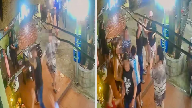 Camera ghi lại cảnh chủ quán ăn hoang mang tột độ khi bất ngờ bị nhóm người hành hung và đe dọa ‘san bằng’ quán
