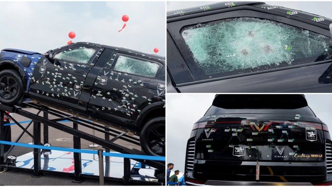 Cận cảnh 440 vết súng bắn trên xe Lạc Hồng 900 LX bản chống đạn đầu tiên của Vinfast dành cho nguyên thủ 