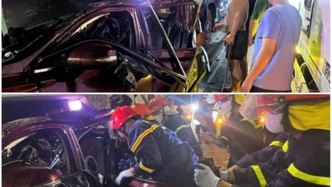 Hiện trường 'tan nát' vụ 3 xe tải và xe con tông nhau ở Hà Nội: 1 tài xế tử vong, 2 người mắc kẹt