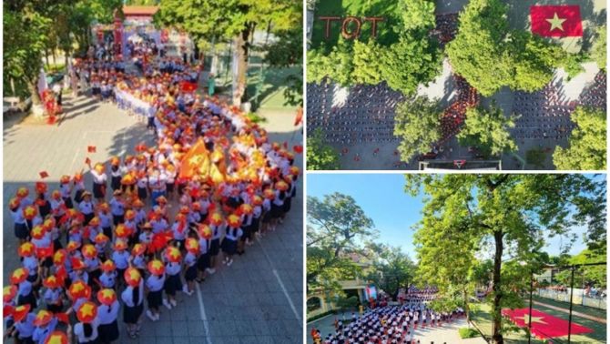 Mãn nhãn khoảnh khắc hàng trăm học sinh tiểu học xếp hình bản đồ Việt Nam trong ngày khai giảng 5/9