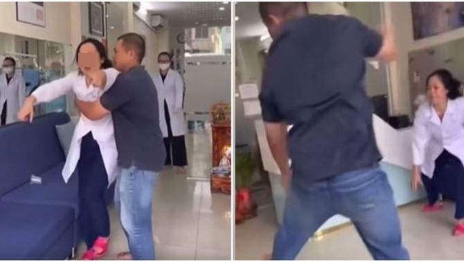 Thêm 1 đoạn ghi lại cảnh chủ nha khoa ném lọ hoa sứ, tung ‘liên hoàn cước’ vào cô gái gây phẫn nộ