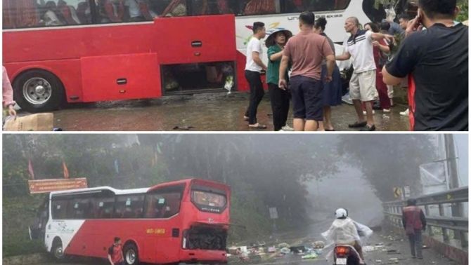 Hiện trường ngổn ngang vụ xe khách mất phanh trên quốc lộ 4D ở Lào Cai khiến 3 người bị thương nặng